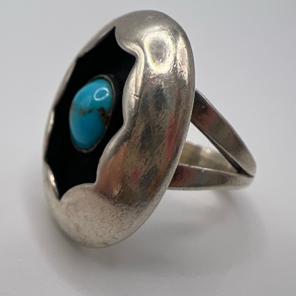 Turquoise Shadowbox Sterling Silver 925 Ring, Size 7.5 - Picture 2 of 5